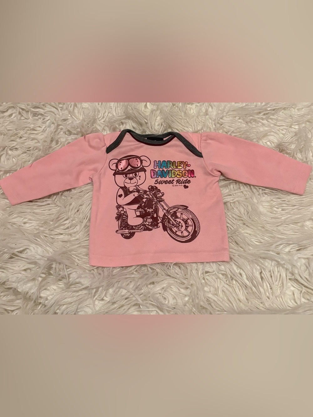 Harley-Davidson Pink Biker Bear Graphic Tee 3/6M Baby Girl